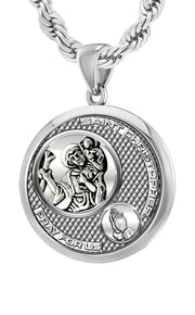 Men's 925 Sterling Silver Round Saint Christopher Round Polished Finish Pendant Necklace, 25mm - US Jewels