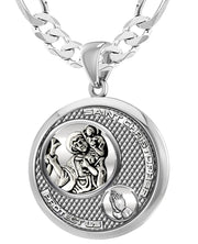 Men's 925 Sterling Silver Round Saint Christopher Round Polished Finish Pendant Necklace, 33mm - US Jewels