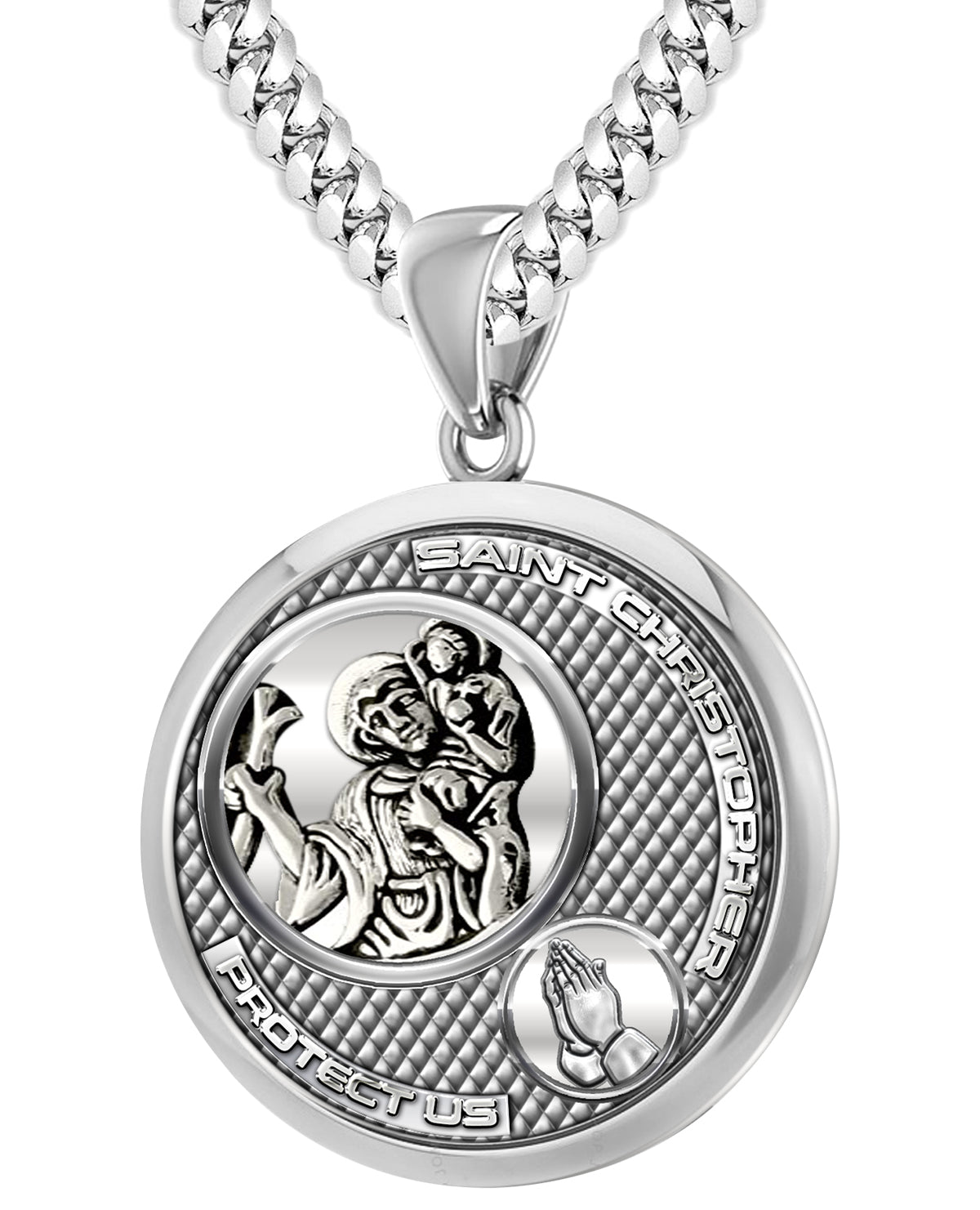 Men's 925 Sterling Silver Round Saint Christopher Round Polished Finish Pendant Necklace, 33mm - US Jewels