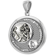 Men's 925 Sterling Silver Round Saint Christopher Round Polished Finish Pendant Necklace, 33mm - US Jewels