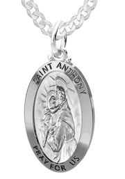 Men's 925 Sterling Silver Saint Anthony Antique Finish Oval Pendant Necklace, 28mm - US Jewels