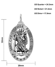 Men's 925 Sterling Silver Saint Christopher Oval Antique Pierced Pendant Necklace, 32mm - US Jewels