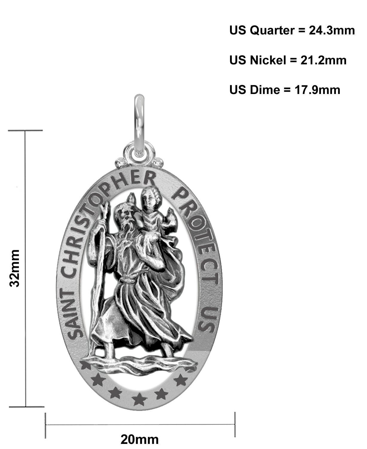 Men's 925 Sterling Silver Saint Christopher Oval Antique Pierced Pendant Necklace, 32mm - US Jewels