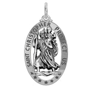 Men's 925 Sterling Silver Saint Christopher Oval Antique Pierced Pendant Necklace, 32mm - US Jewels