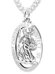 Men's 925 Sterling Silver Saint Christopher Oval Polished Pierced Pendant Necklace, 32mm - US Jewels