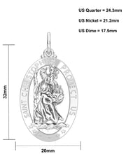 Men's 925 Sterling Silver Saint Christopher Oval Polished Pierced Pendant Necklace, 32mm - US Jewels