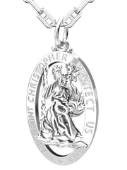 Men's 925 Sterling Silver Saint Christopher Oval Polished Pierced Pendant Necklace, 32mm - US Jewels
