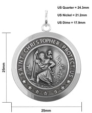 Men's 925 Sterling Silver Saint Christopher Round Antique Pendant Necklace, 25mm - US Jewels