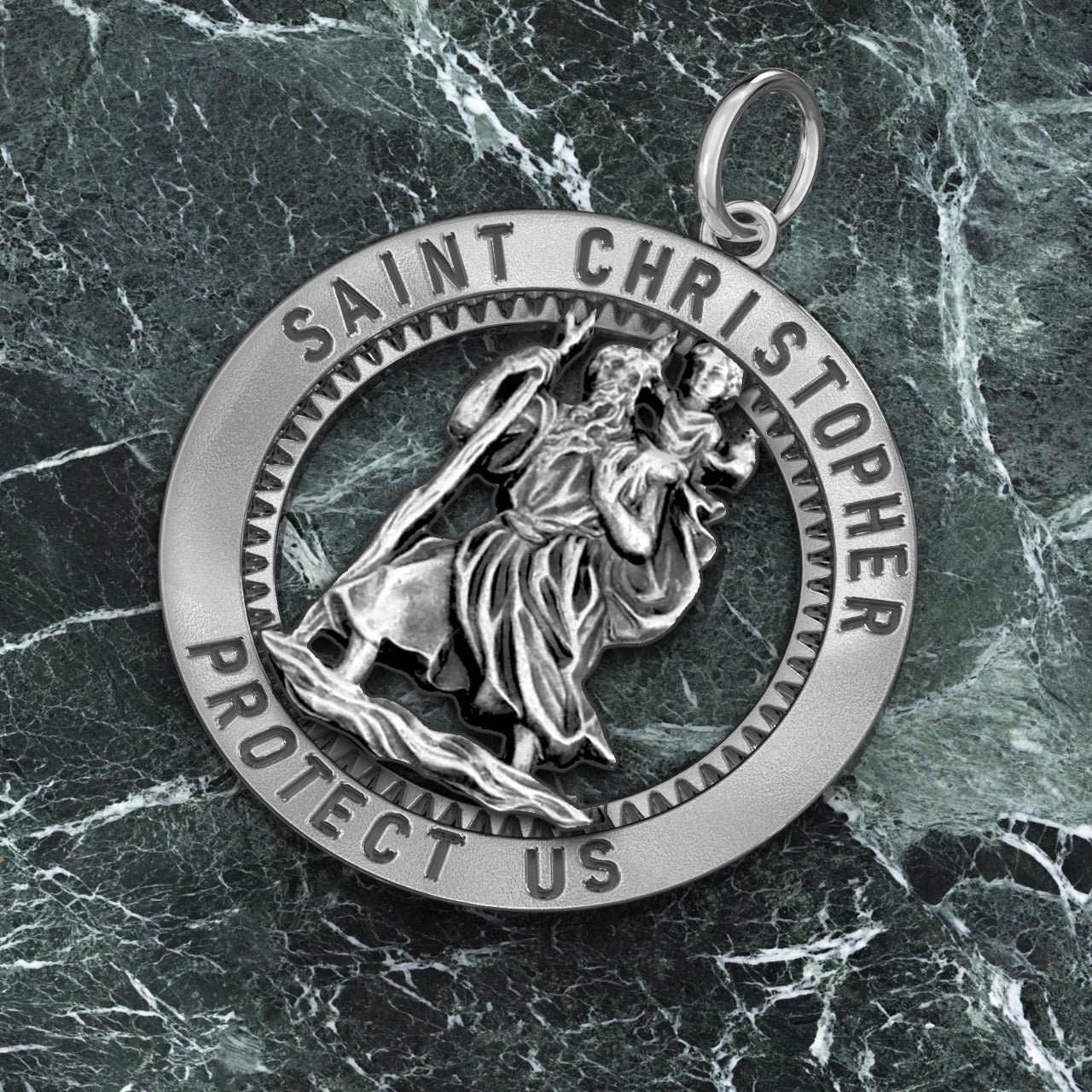 Men's 925 Sterling Silver Saint Christopher Round Antique Pendant Necklace, 25mm - US Jewels