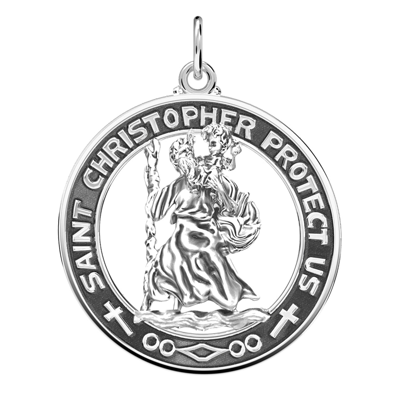 Men's 925 Sterling Silver Saint Christopher Round Antique Pendant Necklace, 28mm - US Jewels