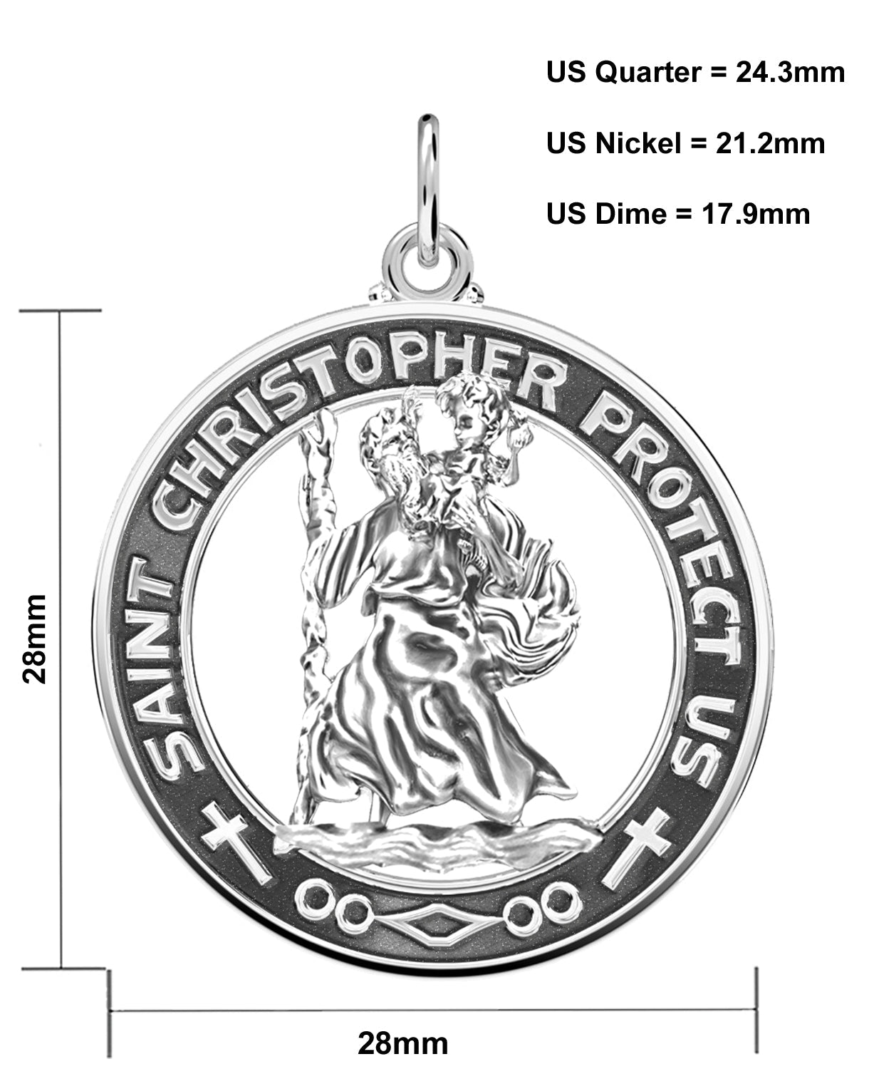 Men's 925 Sterling Silver Saint Christopher Round Antique Pendant Necklace, 28mm - US Jewels