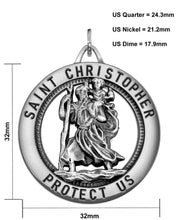 Men's 925 Sterling Silver Saint Christopher Round Antique Pendant Necklace, 32mm - US Jewels