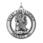 Men's 925 Sterling Silver Saint Christopher Round Antique Pendant Necklace, 32mm - US Jewels