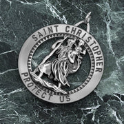 Men's 925 Sterling Silver Saint Christopher Round Antique Pendant Necklace, 32mm - US Jewels