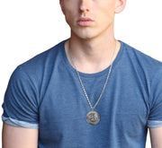 Men's 925 Sterling Silver Saint Christopher Round Antique Pendant Necklace, 33mm - US Jewels