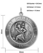 Men's 925 Sterling Silver Saint Christopher Round Antique Pendant Necklace, 33mm - US Jewels