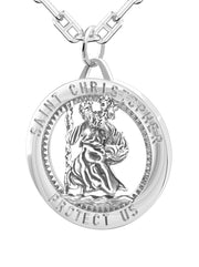 Men's 925 Sterling Silver Saint Christopher Round Polished Pendant Necklace, 25mm - US Jewels