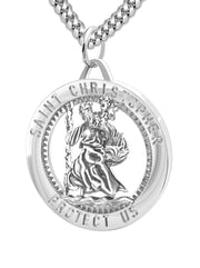 Men's 925 Sterling Silver Saint Christopher Round Polished Pendant Necklace, 25mm - US Jewels