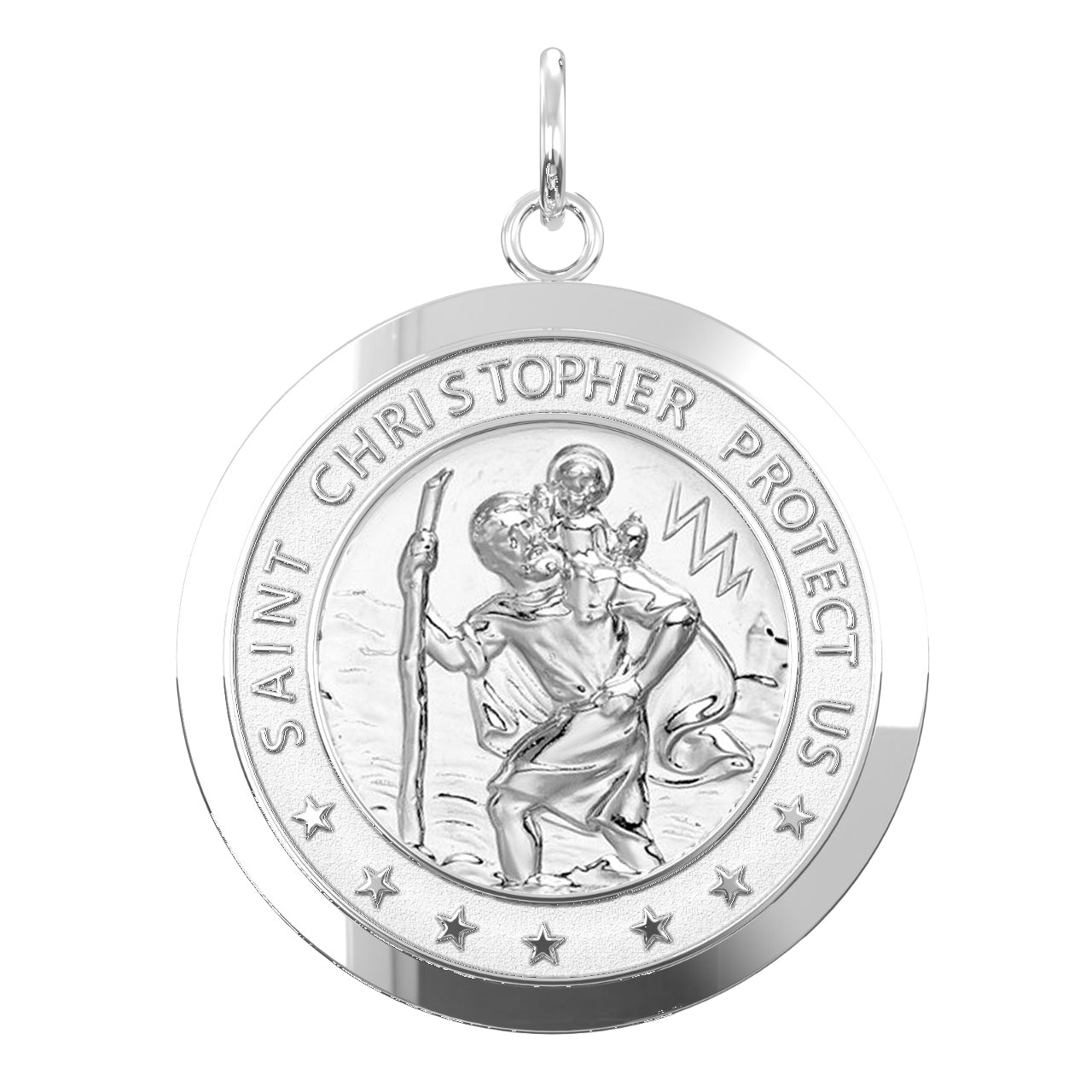Men's 925 Sterling Silver Saint Christopher Round Polished Pendant Necklace, 25mm - US Jewels
