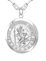 Men's 925 Sterling Silver Saint Christopher Round Polished Pendant Necklace, 25mm - US Jewels