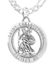 Men's 925 Sterling Silver Saint Christopher Round Polished Pendant Necklace, 25mm - US Jewels