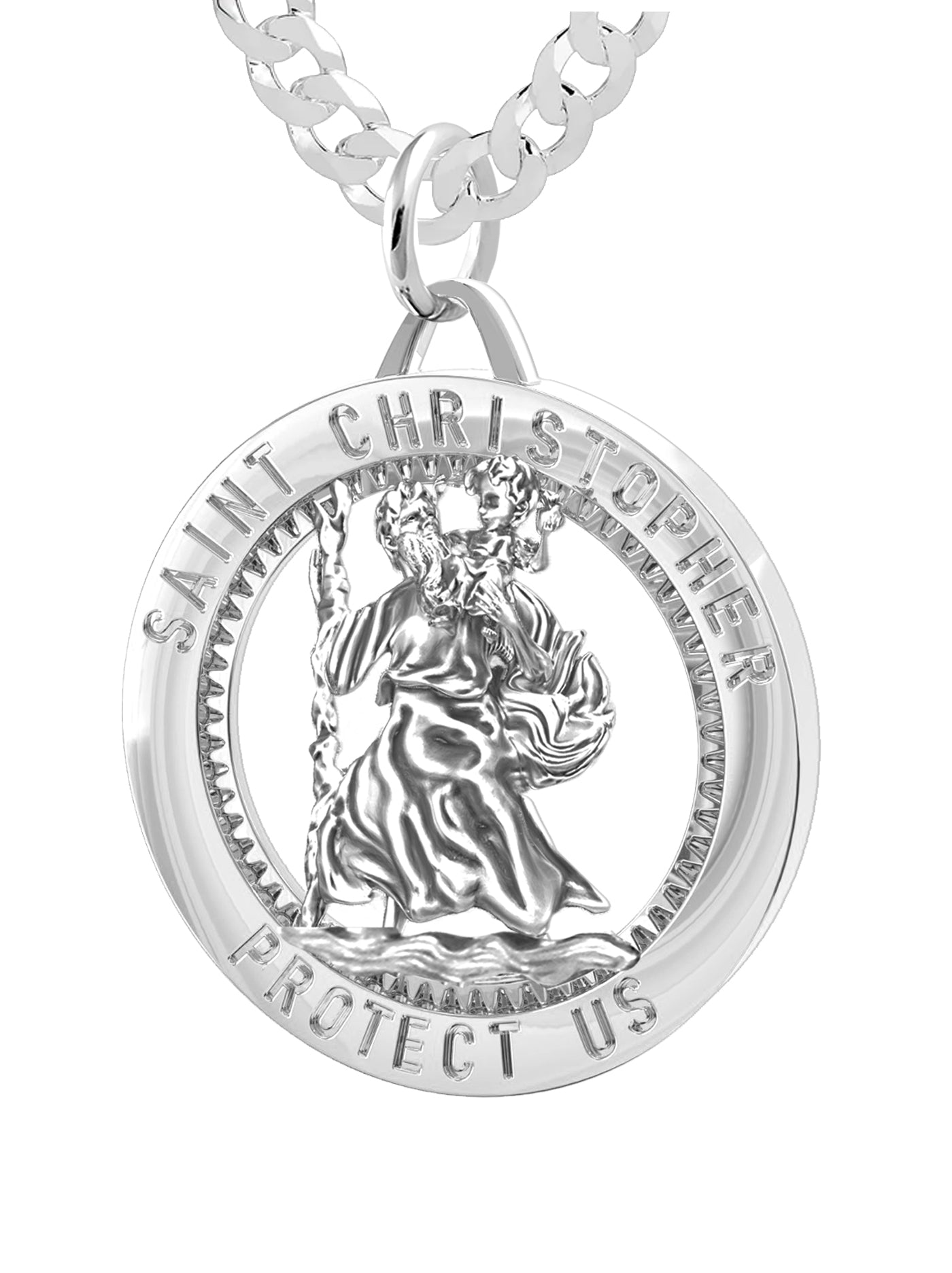Men's 925 Sterling Silver Saint Christopher Round Polished Pendant Necklace, 25mm - US Jewels