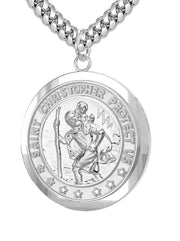 Men's 925 Sterling Silver Saint Christopher Round Polished Pendant Necklace, 25mm - US Jewels