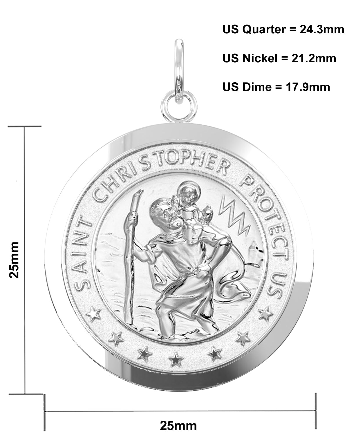 Men's 925 Sterling Silver Saint Christopher Round Polished Pendant Necklace, 25mm - US Jewels