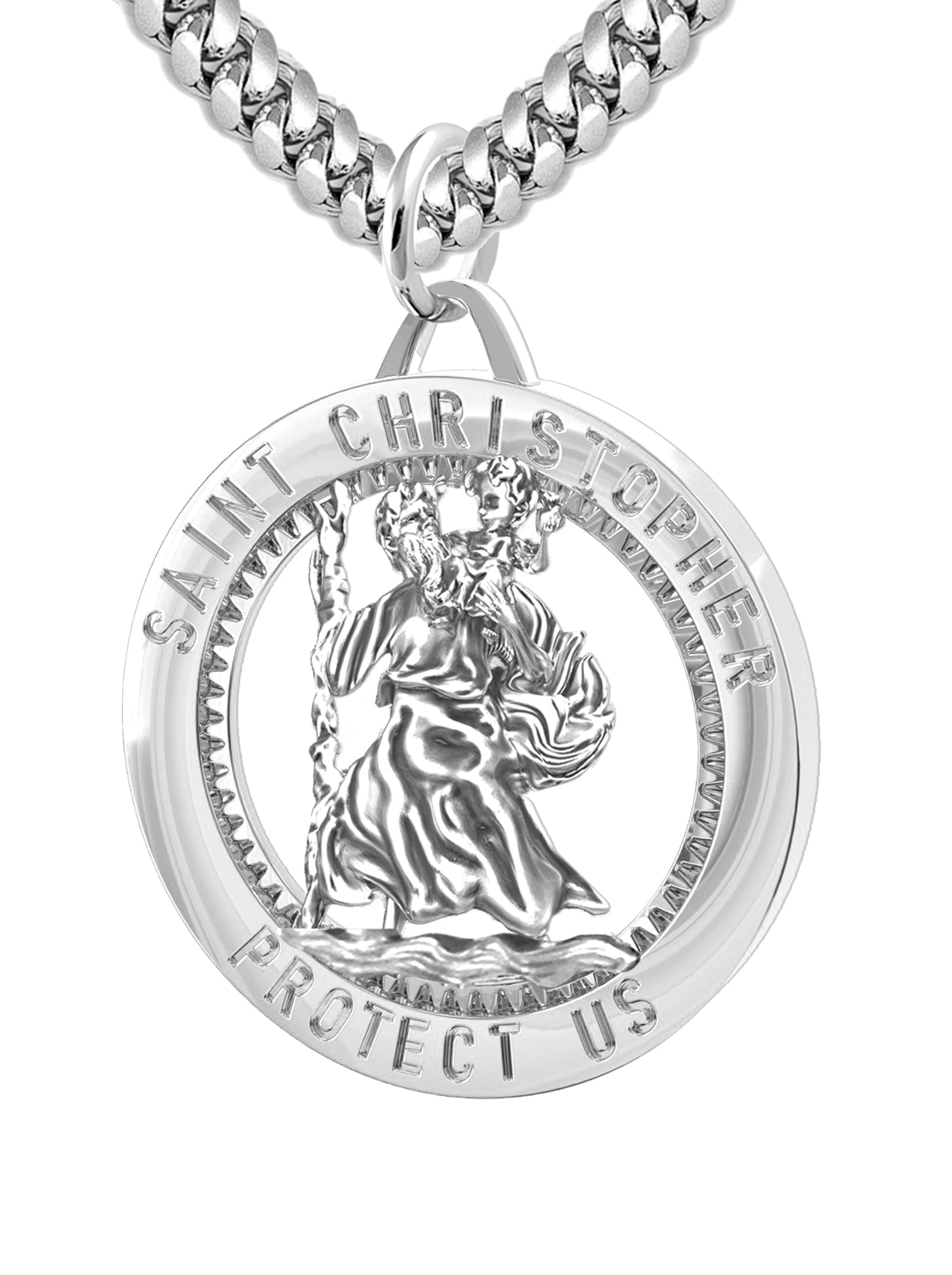 Men's 925 Sterling Silver Saint Christopher Round Polished Pendant Necklace, 25mm - US Jewels