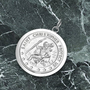 Men's 925 Sterling Silver Saint Christopher Round Polished Pendant Necklace, 25mm - US Jewels