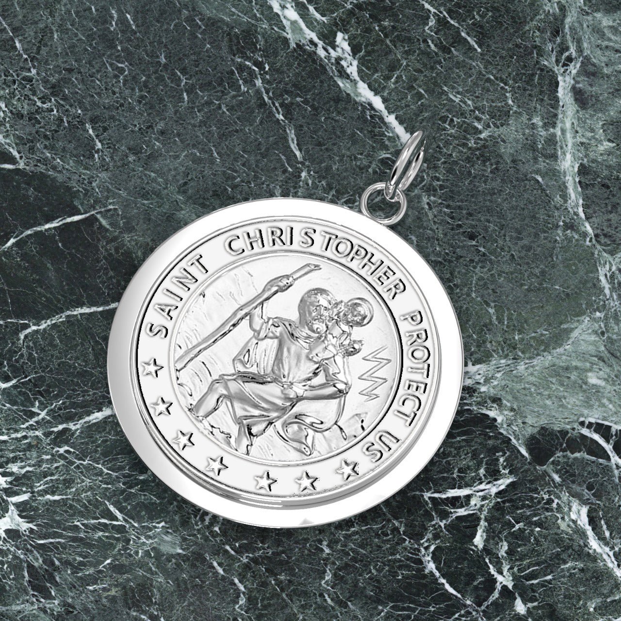 Men's 925 Sterling Silver Saint Christopher Round Polished Pendant Necklace, 25mm - US Jewels