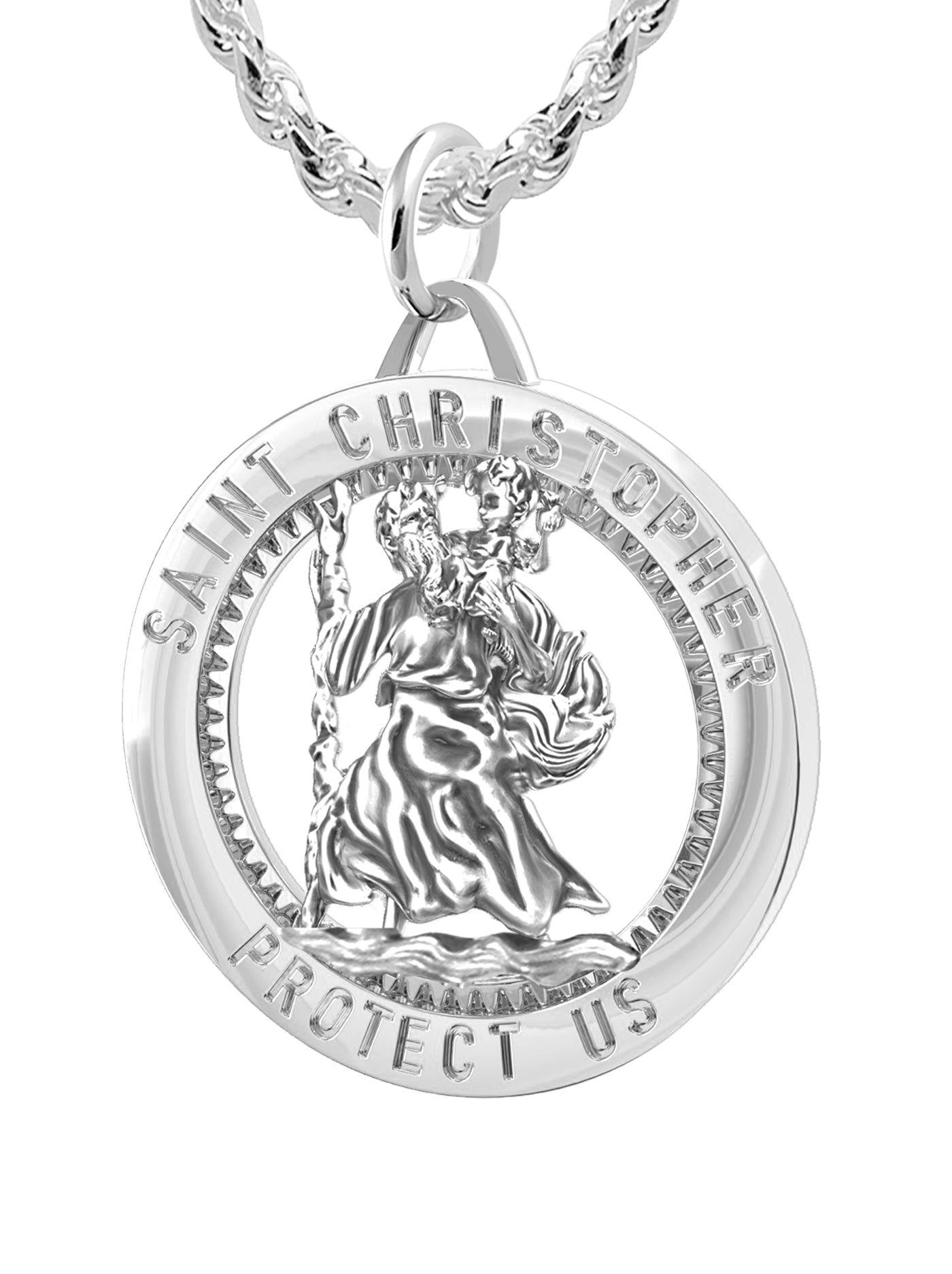 Men's 925 Sterling Silver Saint Christopher Round Polished Pendant Necklace, 25mm - US Jewels