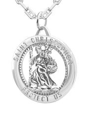 Men's 925 Sterling Silver Saint Christopher Round Polished Pendant Necklace, 25mm - US Jewels