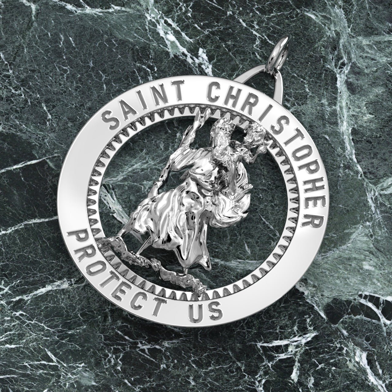 Men's 925 Sterling Silver Saint Christopher Round Polished Pendant Necklace, 25mm - US Jewels