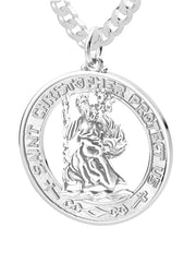 Men's 925 Sterling Silver Saint Christopher Round Polished Pendant Necklace, 28mm - US Jewels