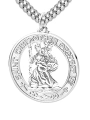 Men's 925 Sterling Silver Saint Christopher Round Polished Pendant Necklace, 28mm - US Jewels