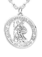 Men's 925 Sterling Silver Saint Christopher Round Polished Pendant Necklace, 28mm - US Jewels