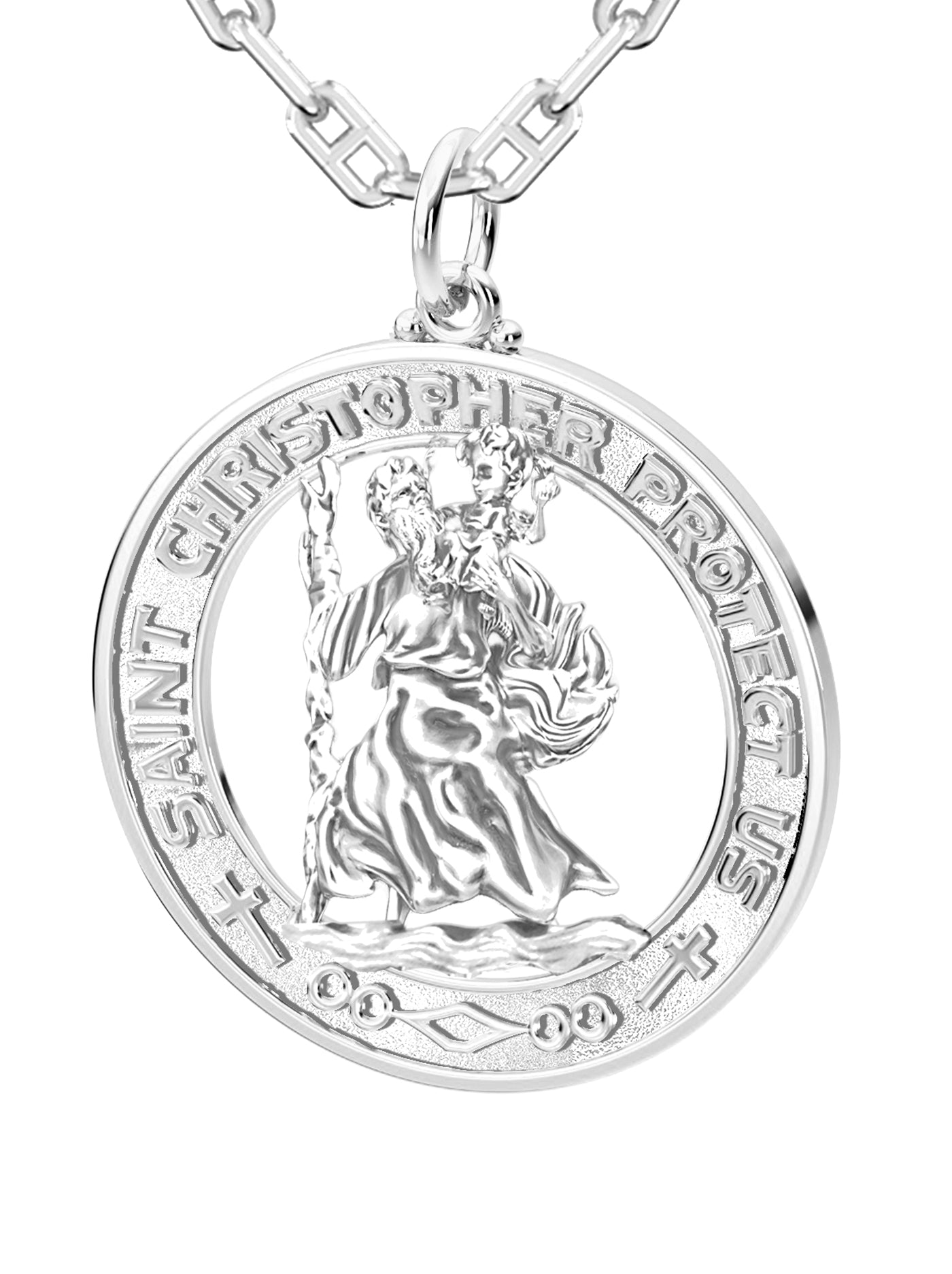 Men's 925 Sterling Silver Saint Christopher Round Polished Pendant Necklace, 28mm - US Jewels