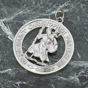 Men's 925 Sterling Silver Saint Christopher Round Polished Pendant Necklace, 28mm - US Jewels