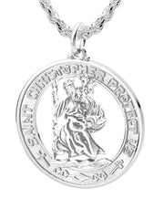 Men's 925 Sterling Silver Saint Christopher Round Polished Pendant Necklace, 28mm - US Jewels
