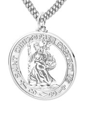 Men's 925 Sterling Silver Saint Christopher Round Polished Pendant Necklace, 28mm - US Jewels