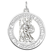 Men's 925 Sterling Silver Saint Christopher Round Polished Pendant Necklace, 28mm - US Jewels