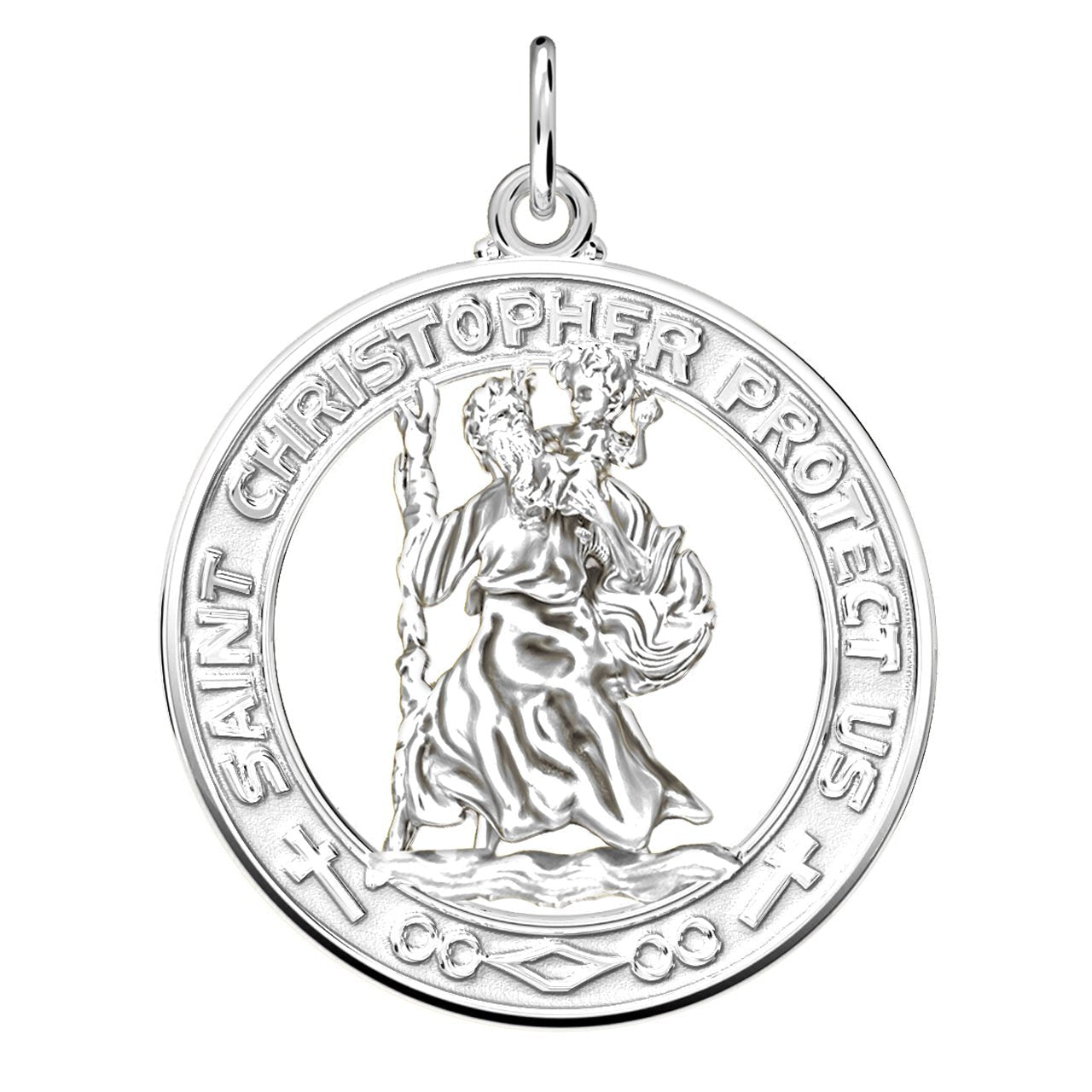Men's 925 Sterling Silver Saint Christopher Round Polished Pendant Necklace, 28mm - US Jewels