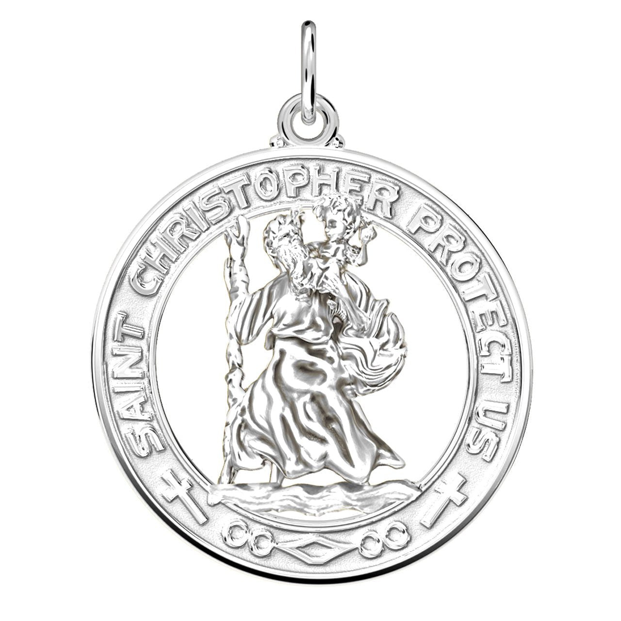 Men's 925 Sterling Silver Saint Christopher Round Polished Pendant Necklace, 28mm - US Jewels