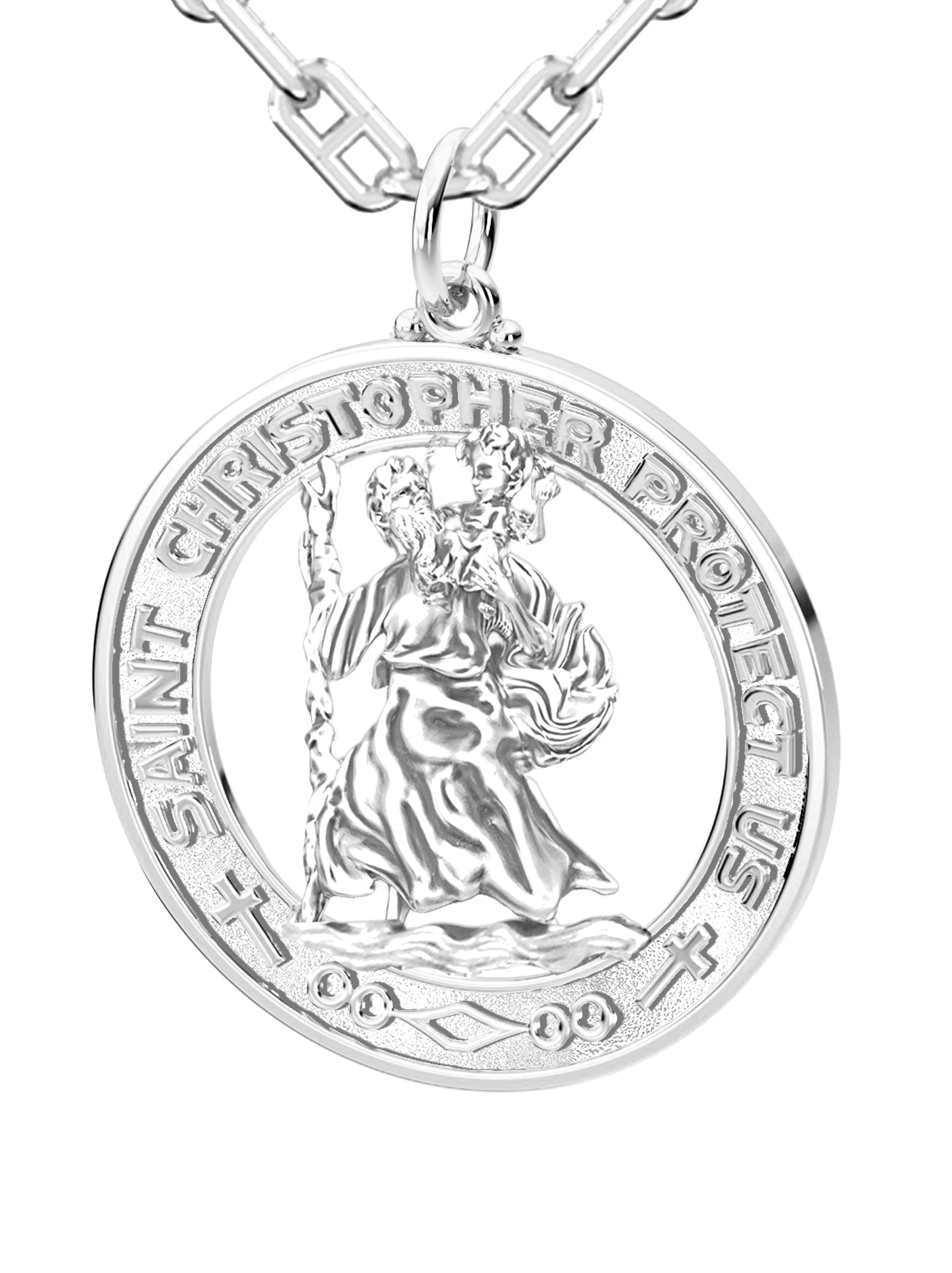 Men's 925 Sterling Silver Saint Christopher Round Polished Pendant Necklace, 28mm - US Jewels