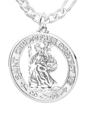Men's 925 Sterling Silver Saint Christopher Round Polished Pendant Necklace, 28mm - US Jewels