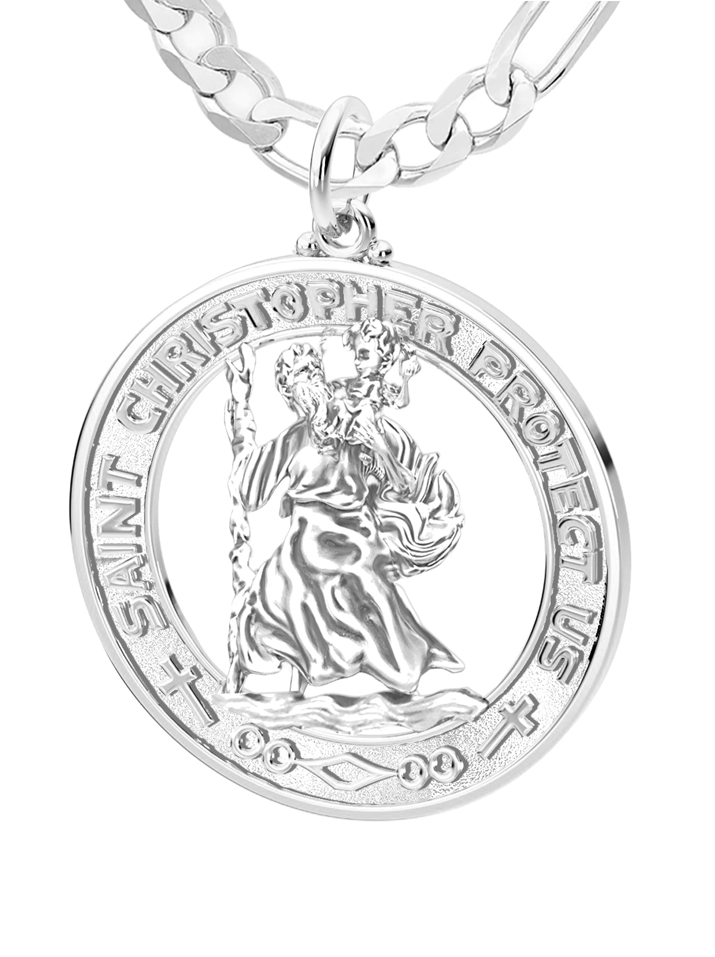 Men's 925 Sterling Silver Saint Christopher Round Polished Pendant Necklace, 28mm - US Jewels