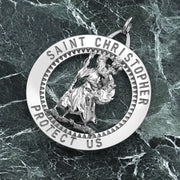 Men's 925 Sterling Silver Saint Christopher Round Polished Pendant Necklace, 32mm - US Jewels