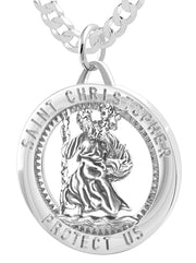 Men's 925 Sterling Silver Saint Christopher Round Polished Pendant Necklace, 32mm - US Jewels