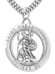 Men's 925 Sterling Silver Saint Christopher Round Polished Pendant Necklace, 32mm - US Jewels